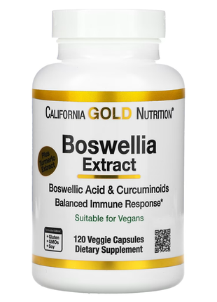 California gold nutrition, экстракт босвеллии с экстрактом куркумы, 250 мг, 120 вегетарианских капсу