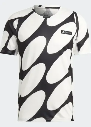 Футболка adidas x marimekko run icons 3-stripes tee black/white4 фото