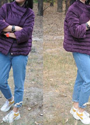 Фиолетовая бархатная демисезонная куртка пуховик