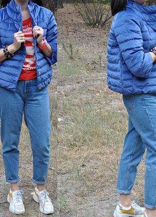 Бархатная куртка пуховик небесного цвета