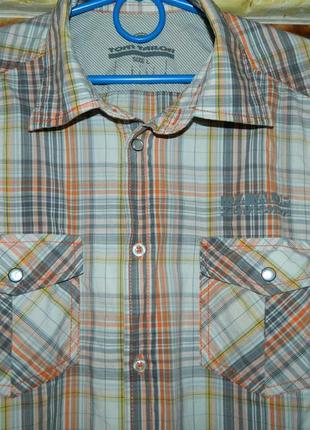 Рубашка мужская с коротким рукавом в клетку tom tailor размер 50-52.5 фото