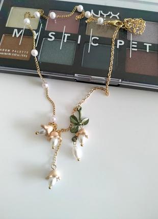 Нежное колье с цветами бусинами цепочка золотистая под ретро винтаж ожерелье цепочка на шею цветок3 фото