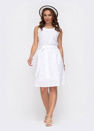 Лаконичное летнее платье из прошвы белое  ⁇  67620