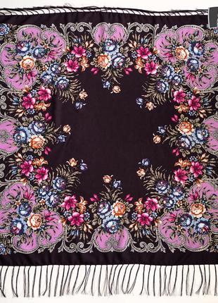 Шерстяной павлопосадский баклажановый платок василиса 1188.72 фото