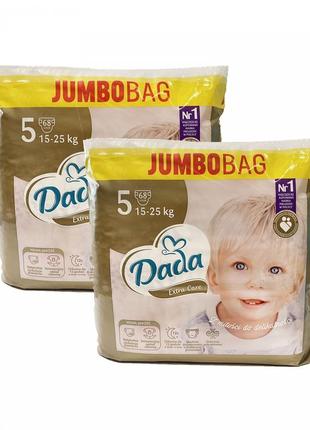 Дитячі одноразові підгузки dada extra care jumbo bag розмір 5 junior (15-25 кг) 136 шт