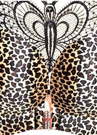 Бюстгальтер 95d великий розмір для пишних грудей леопардовий з метеликом без кісточок із застібкою спереду5 фото