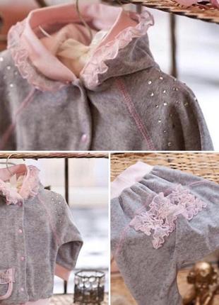 Костюм 2в1: кофта, штани "кокетка", велюр, мереживо тм "happy тот" (74 см) (кофта зі штанами)