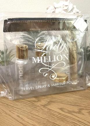 Оригінал набір lady million by paco rabanne for women edp travel spray + makeup pouch оригинал набор парфюм духи парфумована вода