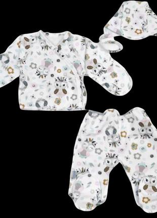 Комплект 3в1: льоля, повзунки, шапочка «совушки», футер “ml” (62 см) (сорочечка з повзунками та шапочкою)