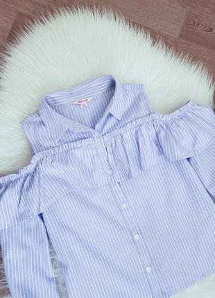 💕 блуза/блузка в полоску/полосу с открытыми плечами с воланами miss vie2 фото