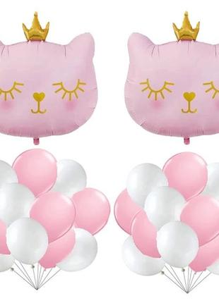 Набір повітряних кульок кішечки-принцеси рожеві