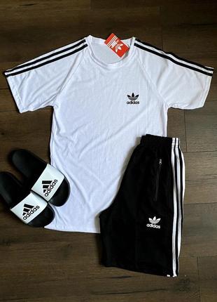 Комплект мужской футболка + шорты + тапки adidas summer w&amp;b