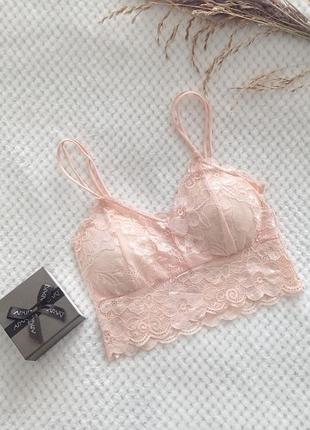 Бежевий ажурний топ на бретелях нижня білизна бюст