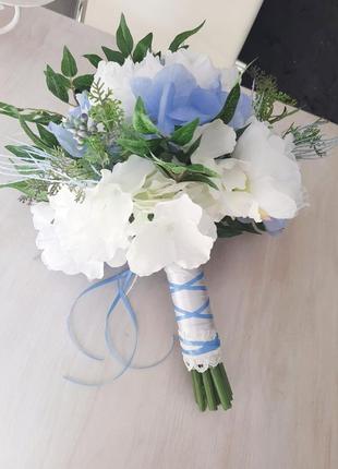 Біло - блакитний букет для нареченої, дублер. весільний букет.1 фото