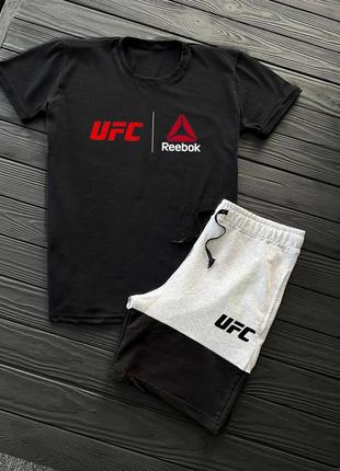 Летящий чёрный спортивный костюм с принтом reebok ufc летний черный спортивный костюм reebok ufc ребро