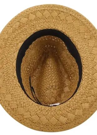 Упражнение взрослого летнего соломенного шляпы федора беж с ремешком 56-58р (670)3 фото