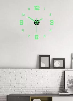 Годинник на стіну 3д люмінісцентні (світятся в темноті) салатові, оригінальний годинник для декору, діаметр до 50 см2 фото