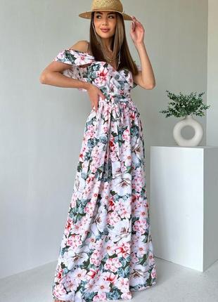Платье - халат длинное летнее цветочный принт