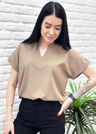 Жіноча блузка з вирізом та коротким рукавом, норма і батал3 фото