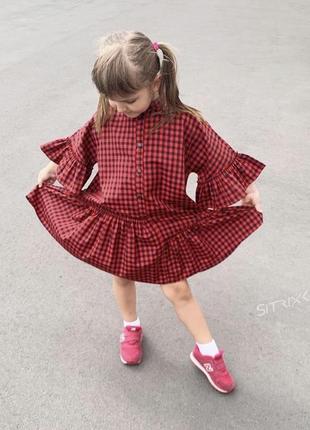 Літня сукня дитяча оверсайз у клітинку4 фото
