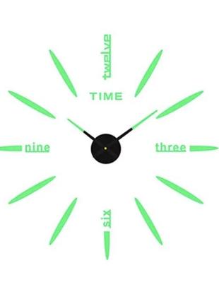 Годинник на стіну 3д люмінісцентні (світятся в темноті) салатові, оригінальний годинник для декору, діаметр до 50 см1 фото