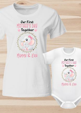 Парные футболки для мамы и дочки с принтом "our first mother's day together" push it