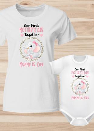 Парные футболки для мамы и дочки с принтом "our first mother's day together" push it