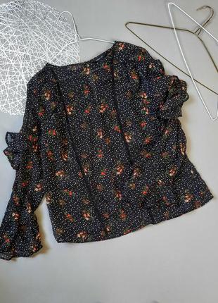 Стильная шифоновая блуза с воланами цветочный принт №102