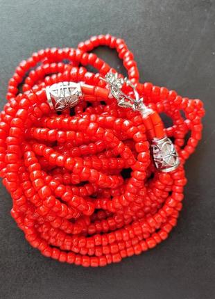 Ожерелье "красное плетение"2 фото