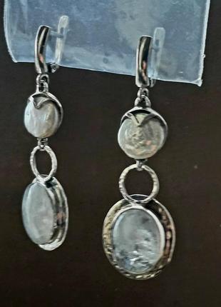 Невероятно красивые дизайнерские серьги серебро 925 с настоящими жемчугом и мисяным камнем адуляром7 фото
