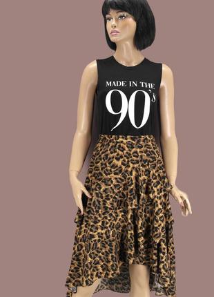 Новая (сток) брендовая вискозная юбка миди с рюшами "oasis" леопардовый принт. размер uk12.