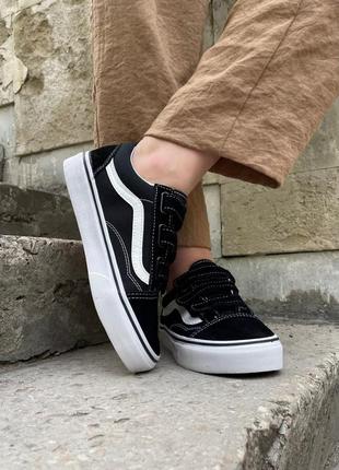 Женские кеды ванс vans old skool v black/white3 фото