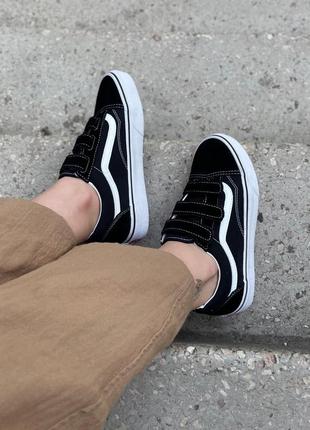 Женские кеды ванс vans old skool v black/white5 фото