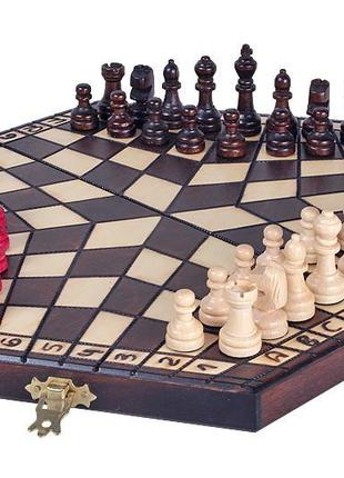 Тройные шахматы деревянные подарочные тройка шахматная доска на троих 27,5 на 27,5 см madon trojki (164)