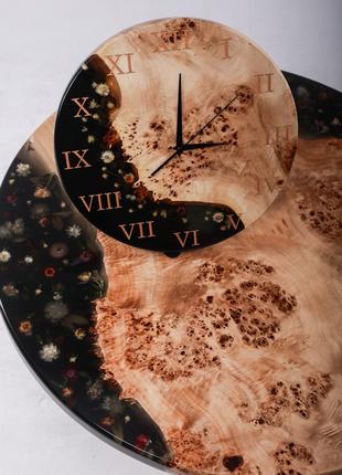 Журнальний стіл та годинник з дерева та епоксидної смоли4 фото