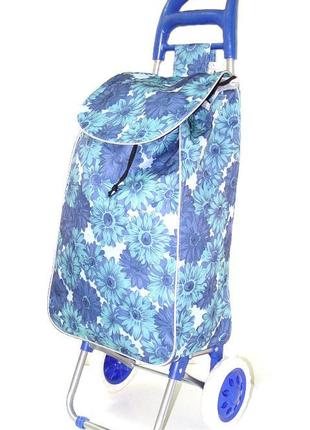 Тачка сумка з коліщатками-кравчучка 96 см mh-1900 сині квіти1 фото