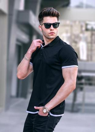 Мужская чёрная футболка поло с воротником чоловіча чорна поло футболка