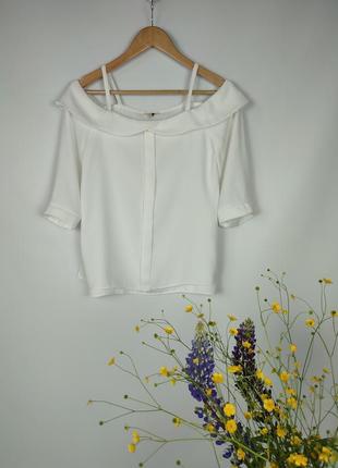 River island белая блузка с открытыми плечами6 фото