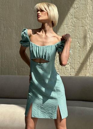 Стильна літня сукня із льону кольору оливки3 фото