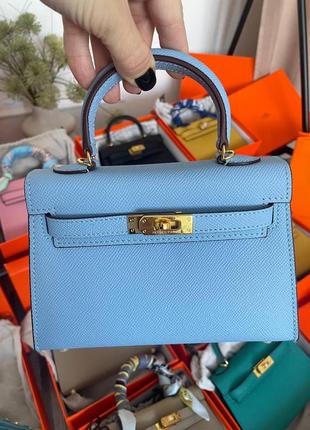 Сумка голубая кожаная в стиле hermes kelly