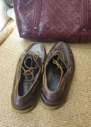 Rushu брендовые мужские кожаные мокасины туфли прошитая подошва кожа коричневая3 фото