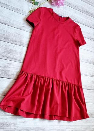 Платье zara спортивное красное с воланом хлопковое3 фото