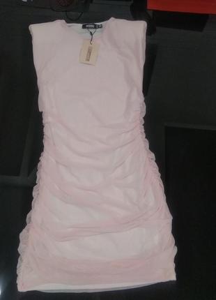 Платье нежно розовое  сеточка с подплечниками стрэйч.разм 387 фото