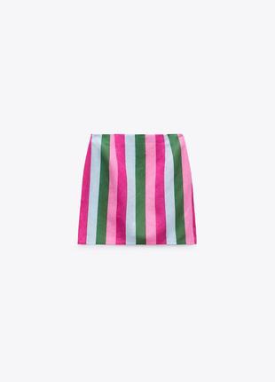 Яркая льняная юбка мини zara р. m в полоску разноцветная, лен2 фото
