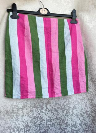 Яркая льняная юбка мини zara р. m в полоску разноцветная, лен5 фото