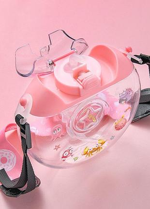 Поильник плоский непроливайка з силіконовою трубочкою та ремінцем м'ятний pq-33