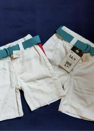 Белые хлопковые унисекс шорты в рубчик mini gang франция на 4 и 5 лет (104-110 см)1 фото