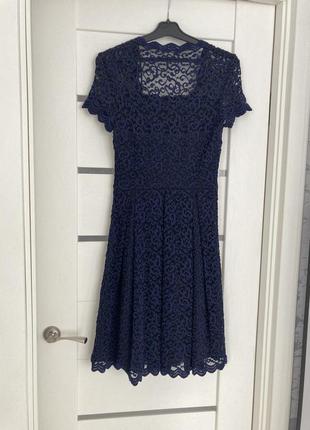 Синя мереживна сукня2 фото
