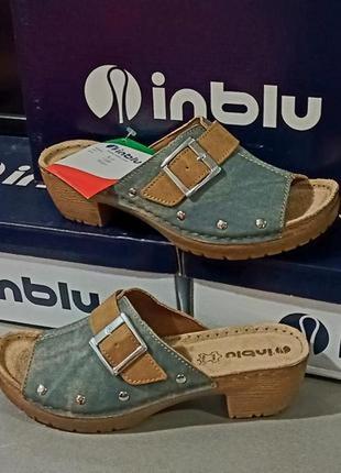 Жіночі шкіряні брендові шльопанці inblu італія на стійкому каблуці