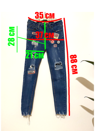 S-m джинси рвані з нашивками потертостями темно-сині стрейчеві скіни облягаючі5 фото